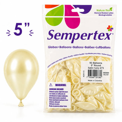 Sempertex Latex Balloons - Satin Ivory - Pack Of 50 - 5 Inch (Uninflated)