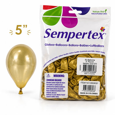 Sempertex Latex Balloons - Metallic Gold - Pack Of 50 - 5 Inch (Uninflated)