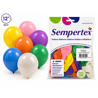 Sempertex Latex Balloons - Assorted - Pack Of 50 - 12 Inch (Uninflated)