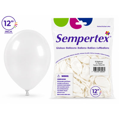 Sempertex Latex Balloons - White - Pack Of 50 - 12 Inch (Uninflated)