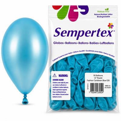 Sempertex Latex Balloons - Carbbean Blue - Pack Of 50 - 12 Inch (Uninflated)