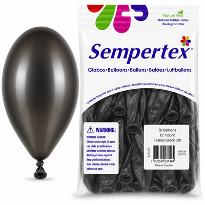 Sempertex Latex Balloons - Black - Pack Of 50 - 12 Inch (Uninflated)