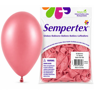 Sempertex Latex Balloons - Satin Pink - Pack Of 50 - 12 Inch (Uninflated)