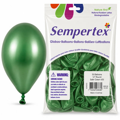 Sempertex Latex Balloons - Satin Green - Pack Of 50 - 12 Inch (Uninflated)