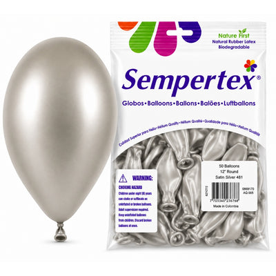 Sempertex Latex Balloons - Satin Silver - Pack Of 50 - 12 Inch (Uninflated)