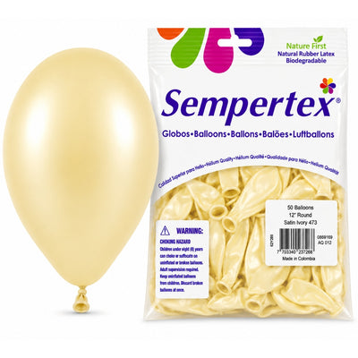 Sempertex Latex Balloons - Satin Ivory - Pack Of 50 - 12 Inch (Uninflated)