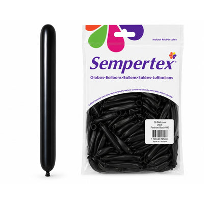 Sempertex Long Latex Twisting Balloons - Black - Pack Of 50 (Uninflated)