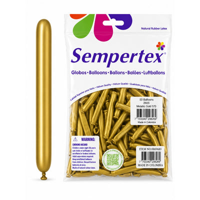 Sempertex Long Latex Twisting Balloons - Metallic Gold - Pack Of 50 (Uninflated)