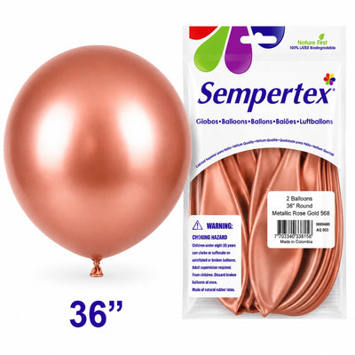 Sempertex Latex Balloons - Metallic Rose Gold - Pack Of 2 - 36 Inch (Uninflated)