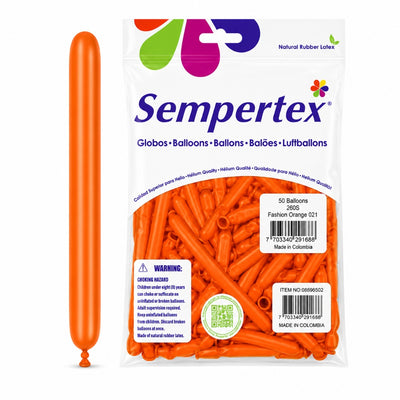 Sempertex Long Latex Twisting Balloons - Orange - Pack Of 50 (Uninflated)