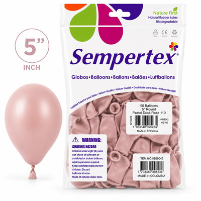 Sempertex Latex Balloons - Pastel Dusk Rose - Pack Of 50 - 5 Inch (Uninflated)