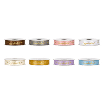Congratulations Satin Ribbon Roll - Assorted Colors - 1 Inch