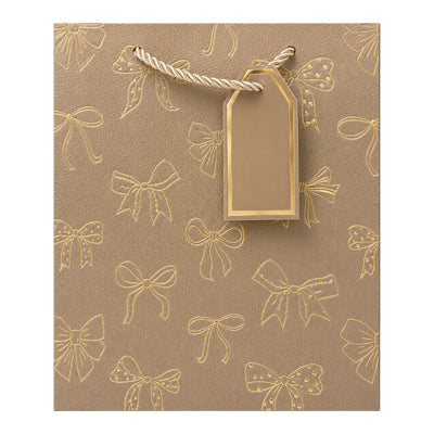 Gift Bag With Bow Design And Gift Tag - Brown - 26X32X12 Cm