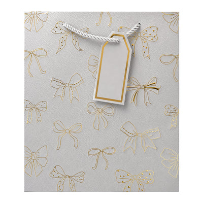 Gift Bag With Bow Design And Gift Tag - Grey - 26X32X12 Cm