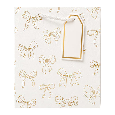 Gift Bag With Bow Design And Gift Tag - White - 26X32X12 Cm