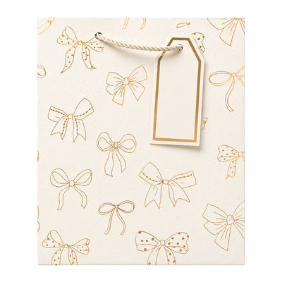 Gift Bag With Bow Design And Gift Tag - Off White - 18X23X10 Cm