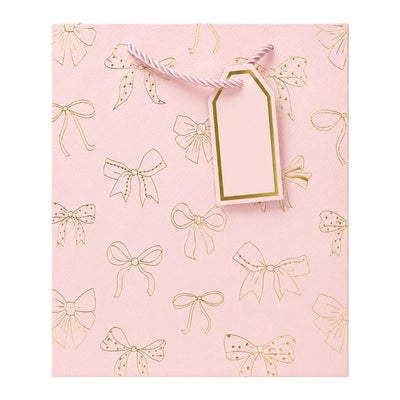 Gift Bag With Bow Design And Gift Tag - Pink - 26X32X12 Cm