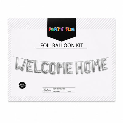 Welcome Home Letter Foil Banner Balloon Set - Silver -16 Inch (Uninflated)
