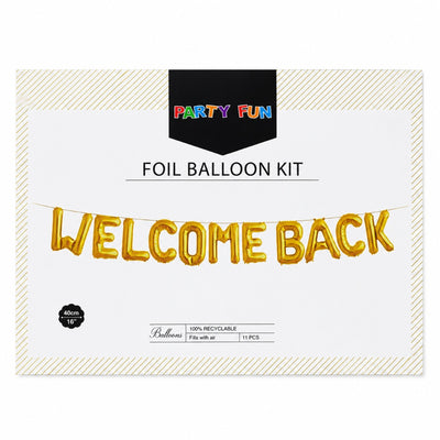 Welcome Back Letter Foil Banner Balloon Set - Gold -16 Inch (Uninflated)