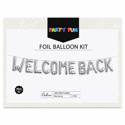 Welcome Back Letter Foil Banner Balloon Set - Silver -16 Inch (Uninflated)