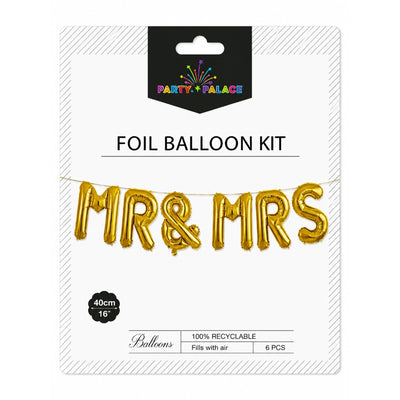 Mr & Mrs Letter Foil Banner Balloon Set - Gold -16 Inch (Uninflated)