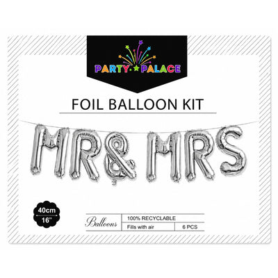 Mr & Mrs Letter Foil Banner Balloon Set - Silver -16 Inch (Uninflated)