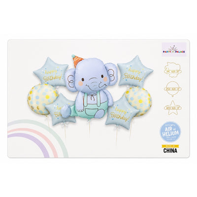 Baby Elephant Birthday Foil Balloon Decoration Set - Blue (Uninflated)