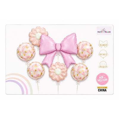 Bow And Flower Theme Foil Balloon Decoration Set - Pink (Uninflated)