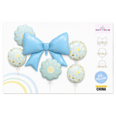Bow And Flower Theme Foil Balloon Decoration Set - Light Blue (Uninflated)