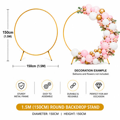 Round Balloon Arch Metal Stand - Gold - 1.5 M