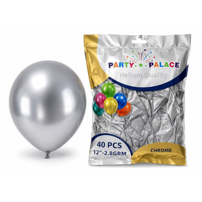 Latex Metallic Chrome Silver Balloon - Pack Of 40 - 12 Inch (Uninflated)