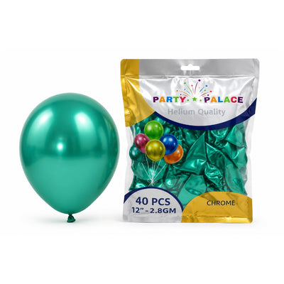 Latex Metallic Chrome Emerald Green Balloon - Pack Of 40 - 12 Inch (Uninflated)