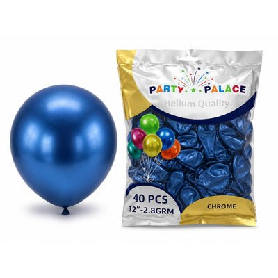 Latex Metallic Chrome Blue Balloon - Pack Of 40 - 12 Inch (Uninflated)
