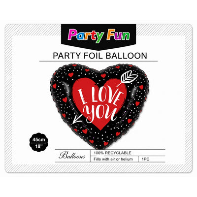 I Love You Heart Shape Foil Balloon - Black - 18 Inch (Uninflated)