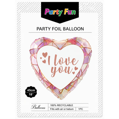 I Love You Heart Shape Pink Geometric Foil Balloon - 18 Inch (Uninflated)