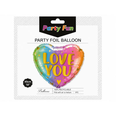 Love You Heart Shape Pastel Rainbow Foil Balloon - 18 Inch (Uninflated)