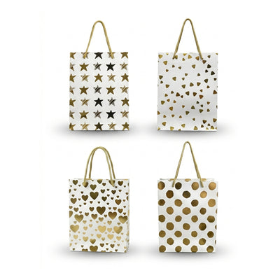 Golden Printed White Gift Bag - Assorted -Size - 23X18X10 Cm ( 1 Bag Only )