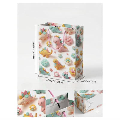 Gift Bag - Cute Dino Design - 26X32X12 Cm