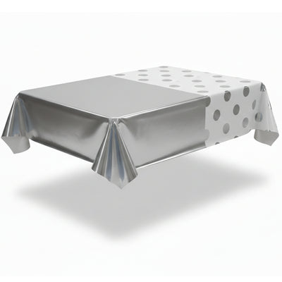 Party Decoration Dot Printed Silver Aluminum Foil Tableware - Table Cover - 1.37X2.74 M