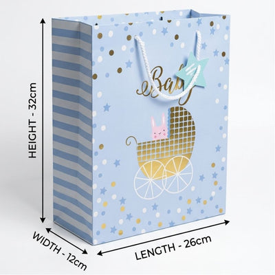 Gift Bag - Baby Shower Design - Light Blue - 26X32X12 Cm