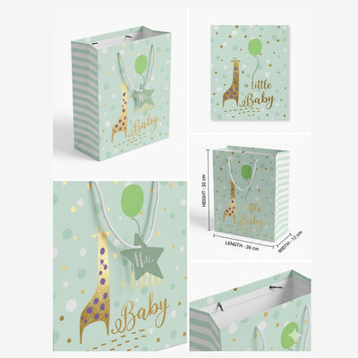 Gift Bag - Baby Shower Design - Light Green - 26X32X12 Cm