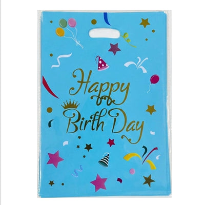Happy Birthday Light Blue Colour Party Loot Bag - 29X20 Cm - Pack Of 10 Pcs