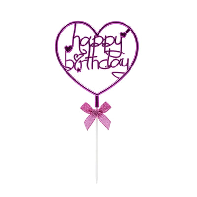 Happy Birthday Heart Shape Cake Topper - Purple