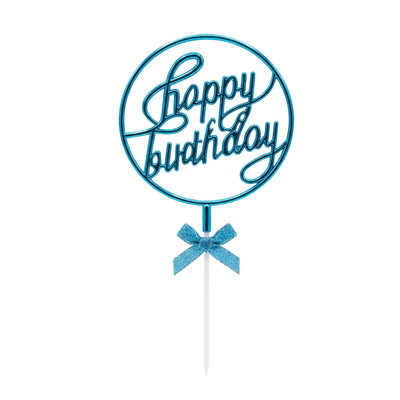 Happy Birthday Circular Design Cake Topper - Blue