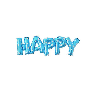 Star Printed "Happy" Banner Balloon - Blue ( Uninflated )