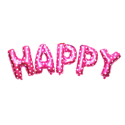 Heart Shape Printed "Happy" Banner Balloon - Pink ( Uninflated )