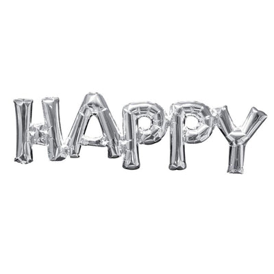 "Happy" Party Banner Balloon - Silver ( Uninflated )