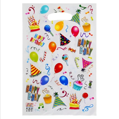 Happy Birthday Balloon Printed Party Loot Bag - White - 29X16 Cm - Pack Of 10 Pcs