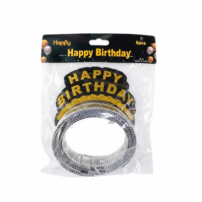 Happy Birthday Party Crown - Black Colour Kids Birthday Tiara - Pack Of 6 Pcs