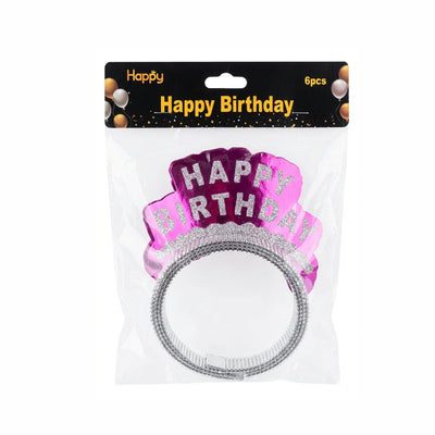 Happy Birthday Party Crown - Pink Colour Kids Birthday Tiara - Pack Of 6 Pcs